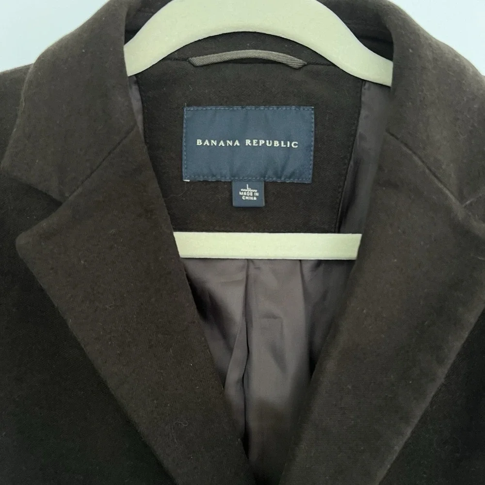 Banana Republic Mens L 100% Cotton Overcoat Brown Tailored Topcoat Hidden Button